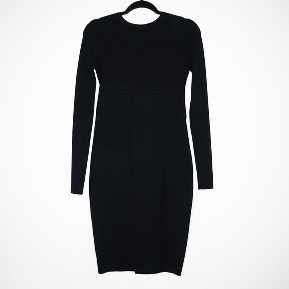 RICK OWENS Black Scarpa Pocket Faux Wrap Skirt Knit Midi Pencil Dress SZ 6 US - Picture 3 of 11
